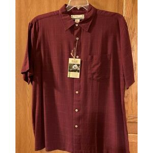 Beyond Paradise Mens Button Front Shirt Red Windowpane Short Sleeve XL New
